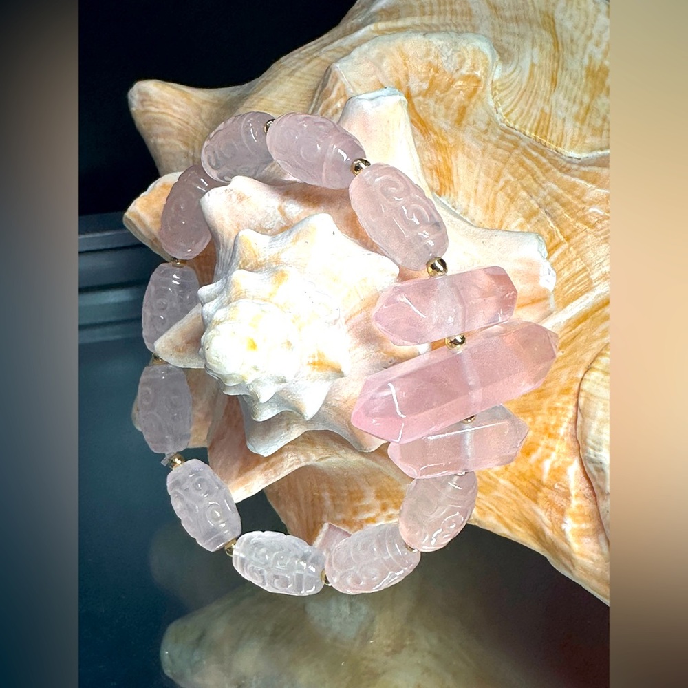 MADAGASCAR PINK ROSE QUARTZ   NATURAL STONES BRACELET size 7”
